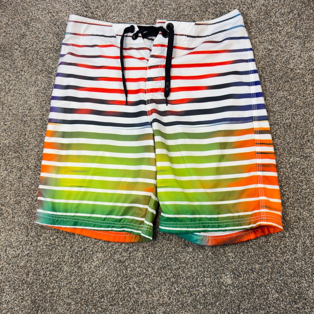 Oakley Board Shorts Mens 34 Y2K Surf Striped Neon Swim Trunks Multicolor Surf